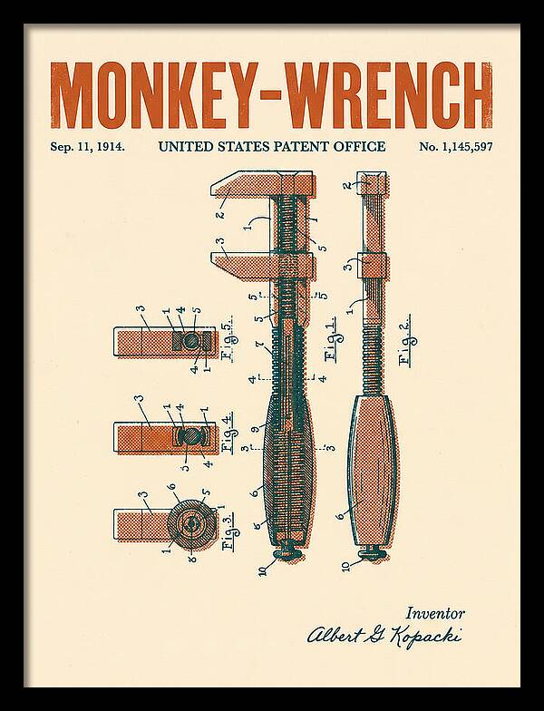 Monkey Wrench Retro Patent Us1145597a