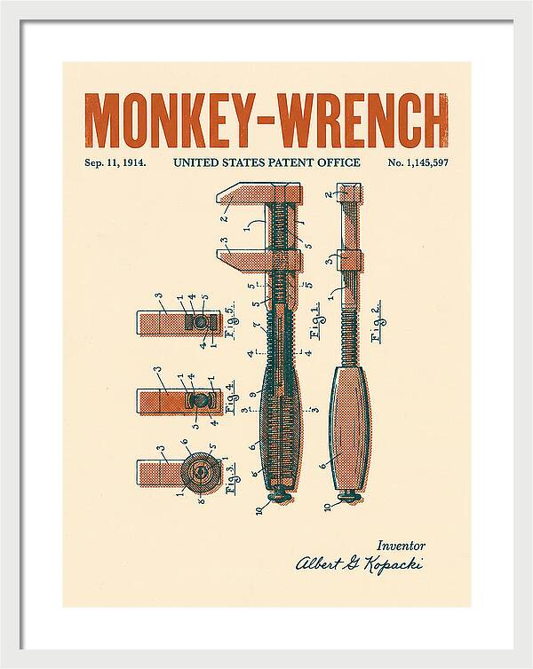 Monkey Wrench Retro Patent Us1145597a