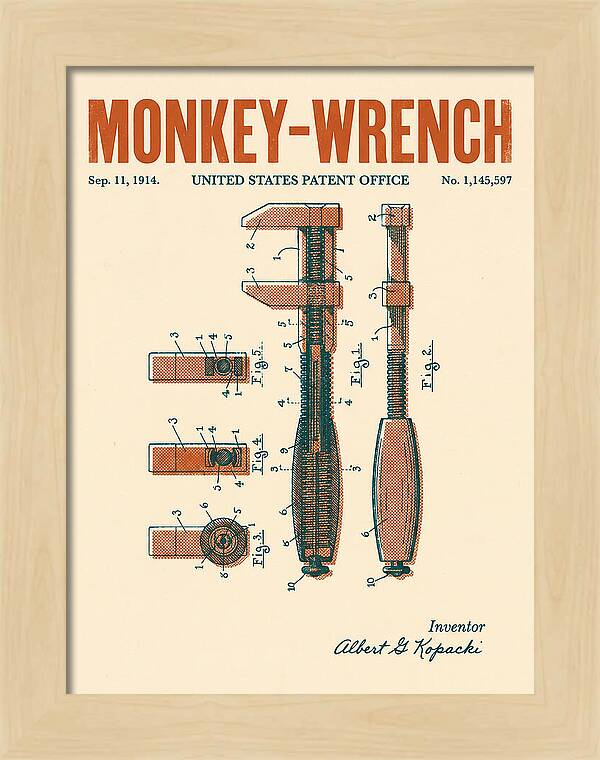 Monkey Wrench Retro Patent Us1145597a
