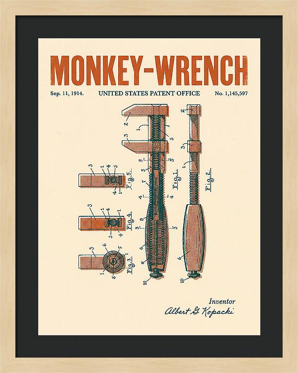 Monkey Wrench Retro Patent Us1145597a