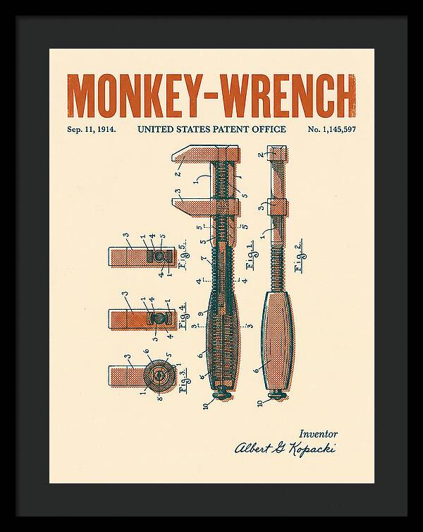 Monkey Wrench Retro Patent Us1145597a