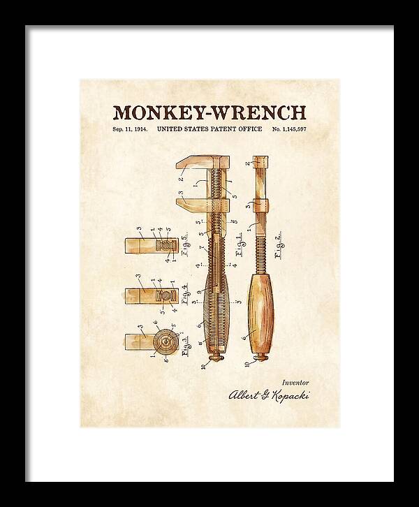 Monkey Wrench Watercolor Patent Us1145597a