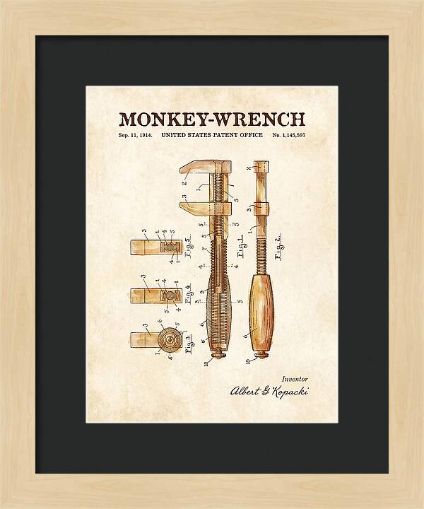 Monkey Wrench Watercolor Patent Us1145597a
