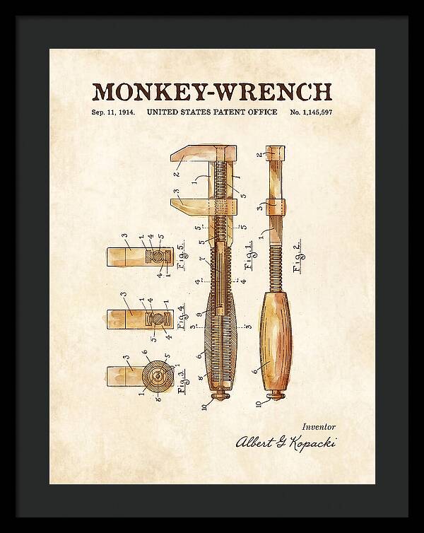 Monkey Wrench Watercolor Patent Us1145597a