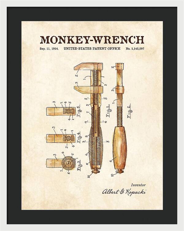 Monkey Wrench Watercolor Patent Us1145597a