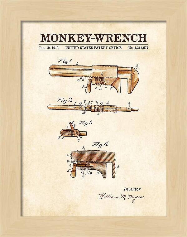 Monkey Wrench Watercolor Patent Us1364577a