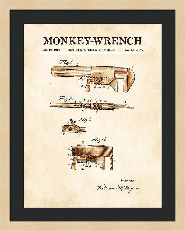 Monkey Wrench Watercolor Patent Us1364577a