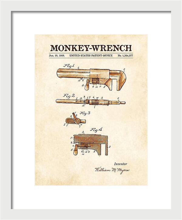 Monkey Wrench Watercolor Patent Us1364577a