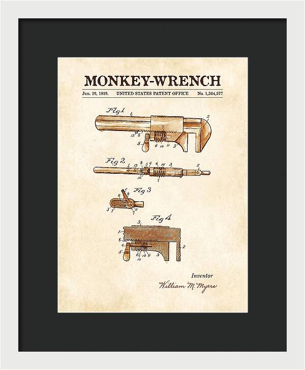 Monkey Wrench Watercolor Patent Us1364577a