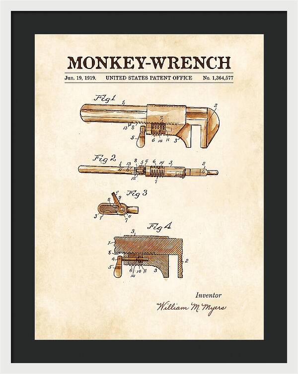 Monkey Wrench Watercolor Patent Us1364577a