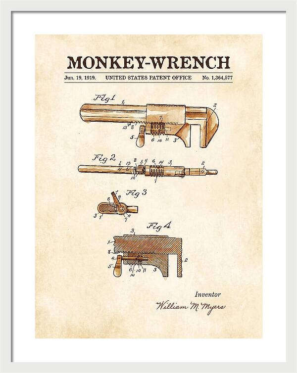 Monkey Wrench Watercolor Patent Us1364577a