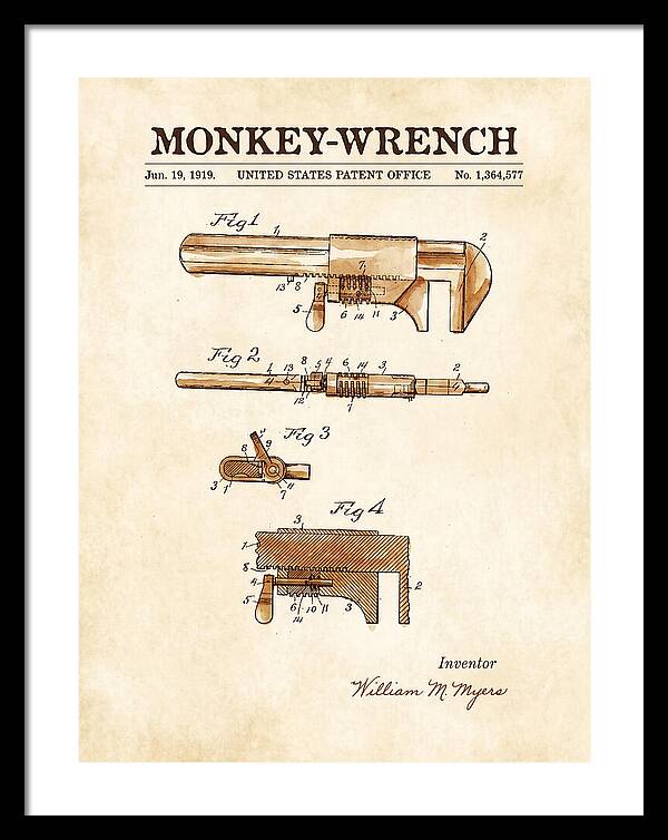 Monkey Wrench Watercolor Patent Us1364577a
