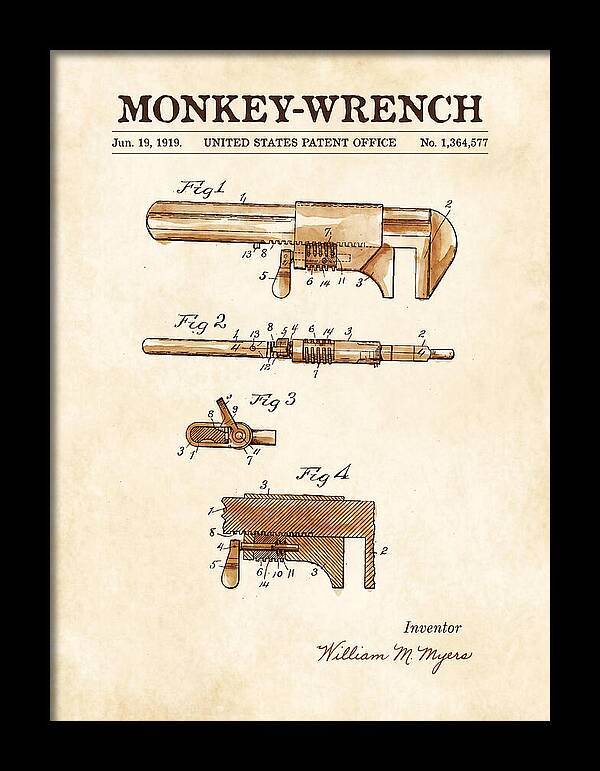 Monkey Wrench Watercolor Patent Us1364577a