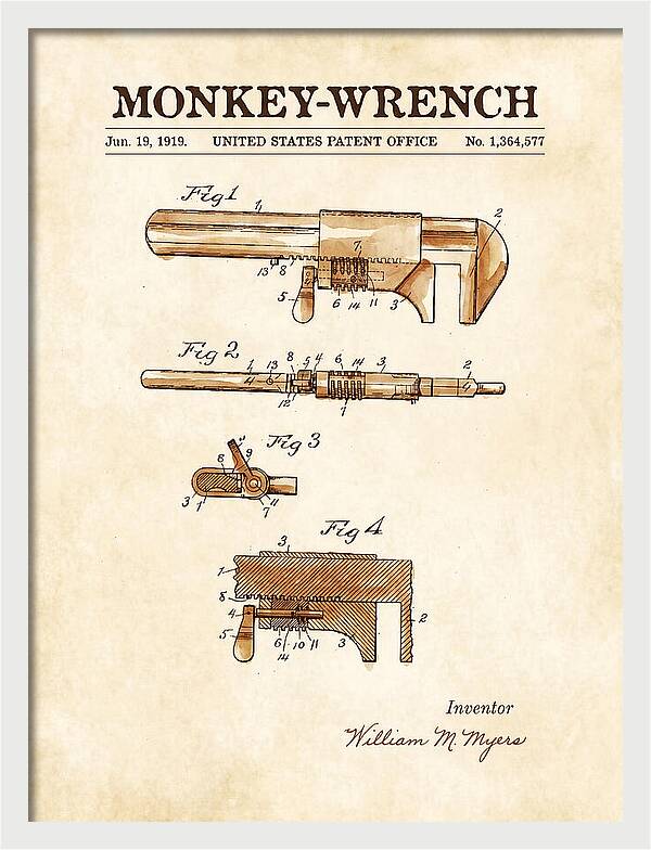 Monkey Wrench Watercolor Patent Us1364577a