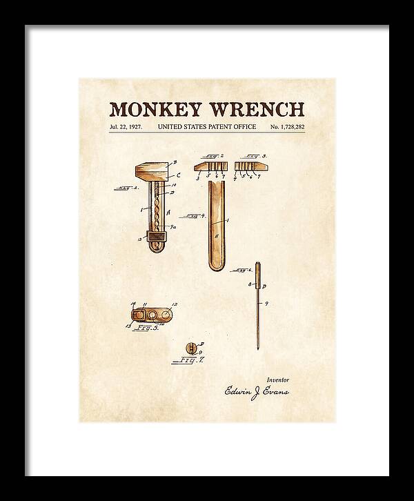 Monkey Wrench Watercolor Patent Us1728282a
