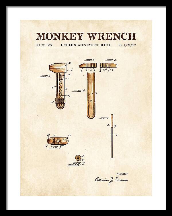Monkey Wrench Watercolor Patent Us1728282a