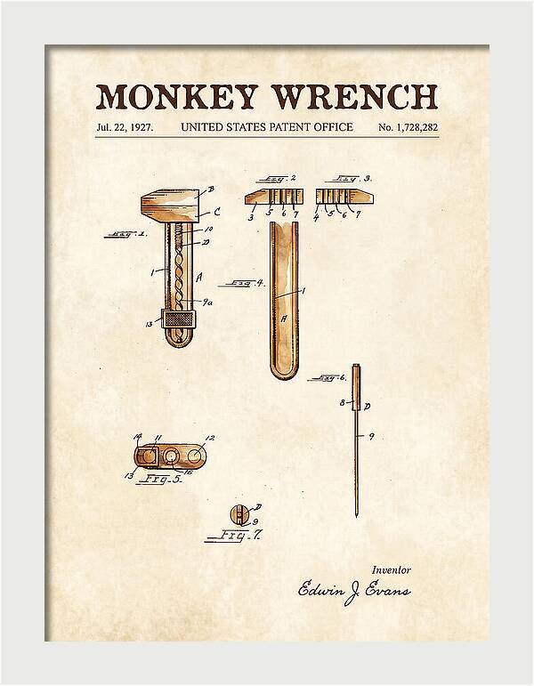 Monkey Wrench Watercolor Patent Us1728282a