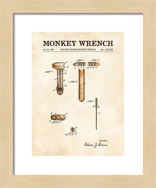 Monkey Wrench Watercolor Patent Us1728282a