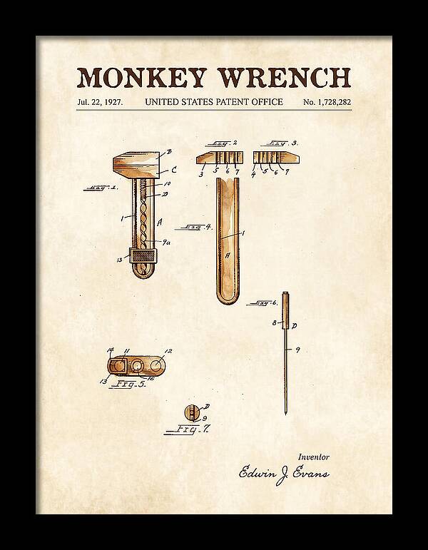 Monkey Wrench Watercolor Patent Us1728282a