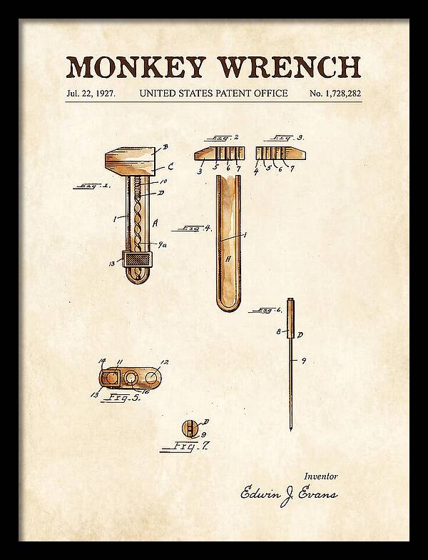 Monkey Wrench Watercolor Patent Us1728282a
