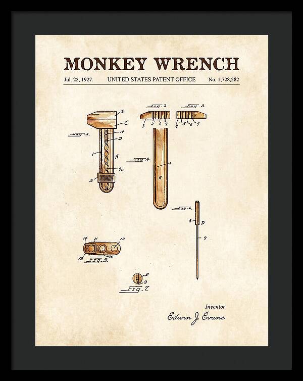 Monkey Wrench Watercolor Patent Us1728282a