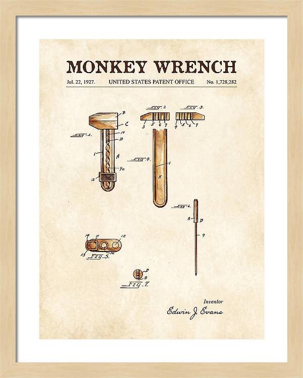 Monkey Wrench Watercolor Patent Us1728282a