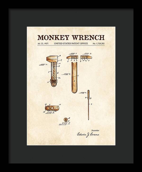 Monkey Wrench Watercolor Patent Us1728282a