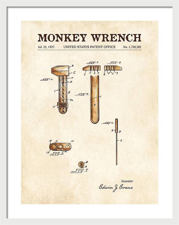 Monkey Wrench Watercolor Patent Us1728282a