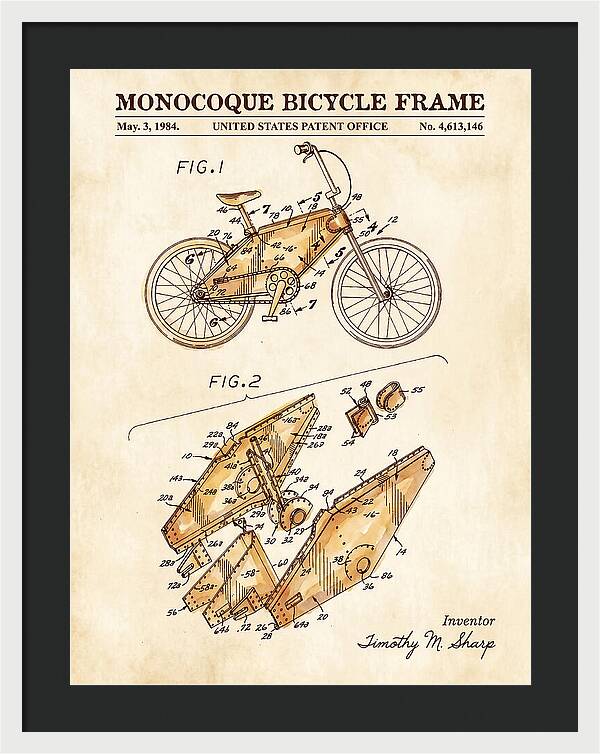 Monocoque Bicycle Frame Watercolor Patent Us4613146a