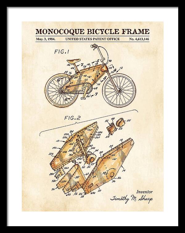 Monocoque Bicycle Frame Watercolor Patent Us4613146a