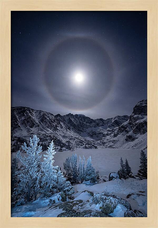 Moon Halo Over Frozen Landscape