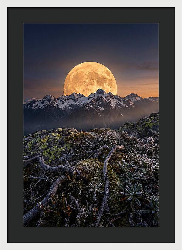 Moon Rising Over Majestic Peaks