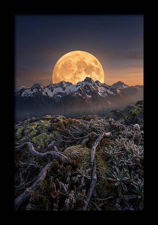 Moon Rising Over Majestic Peaks