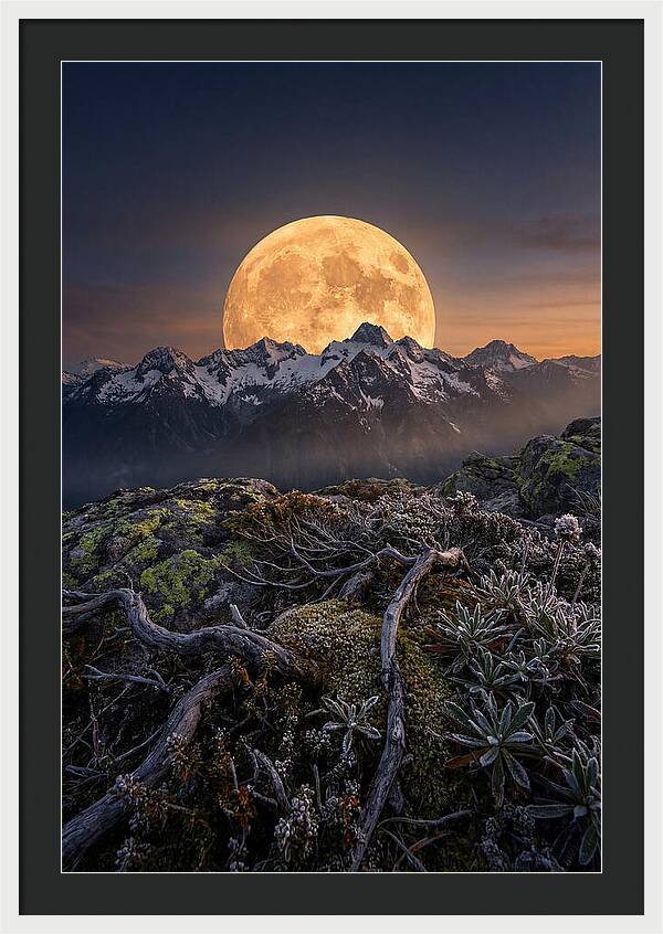 Moon Rising Over Majestic Peaks