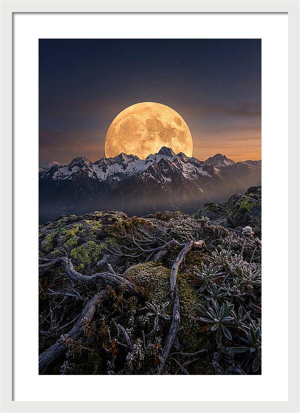 Moon Rising Over Majestic Peaks