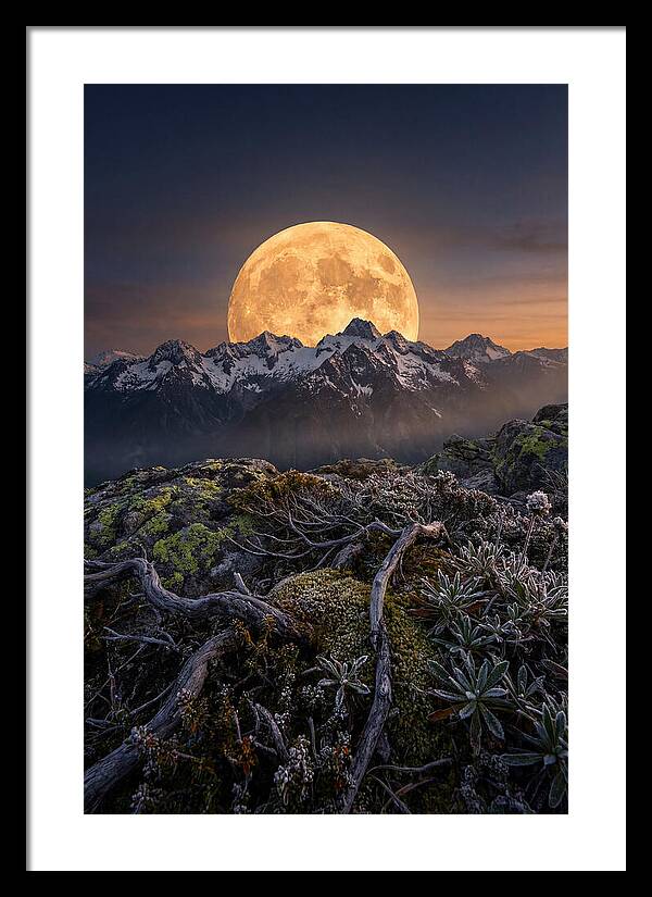 Moon Rising Over Majestic Peaks