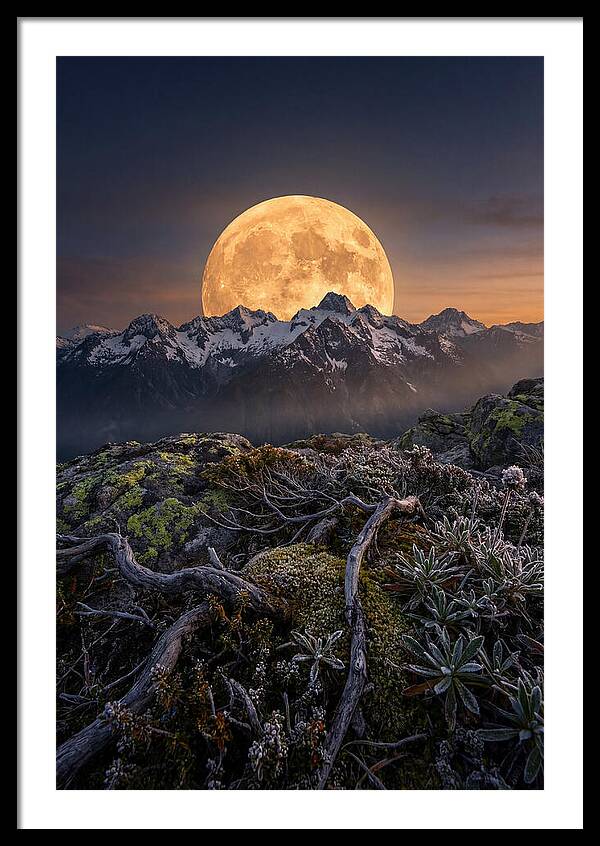 Moon Rising Over Majestic Peaks