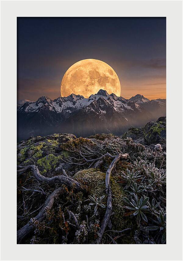 Moon Rising Over Majestic Peaks