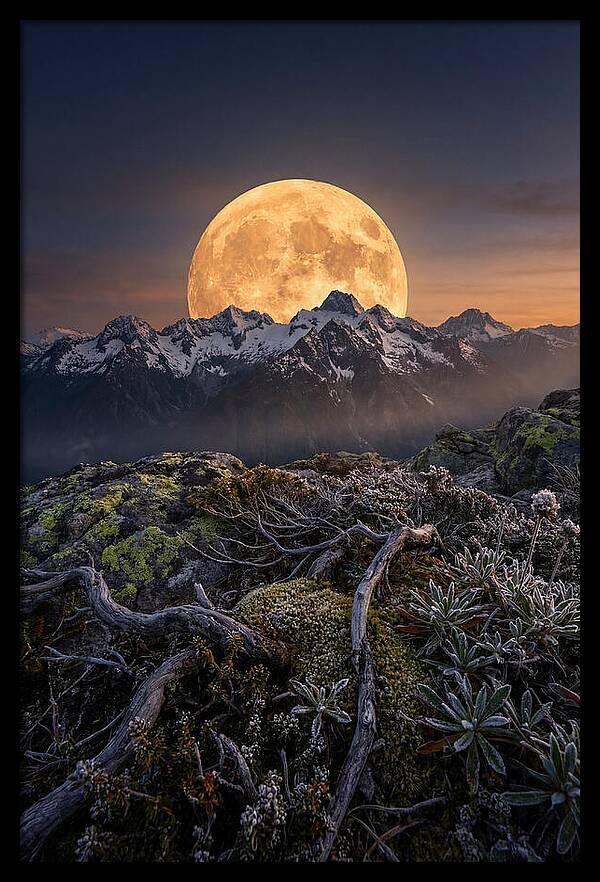 Moon Rising Over Majestic Peaks