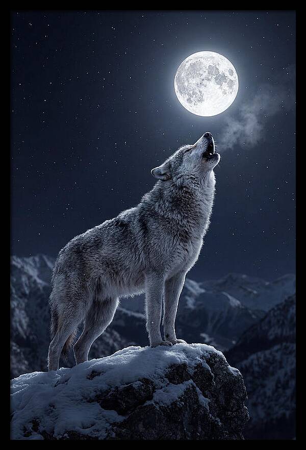 Moonlit Howl Of The Gray Wolf