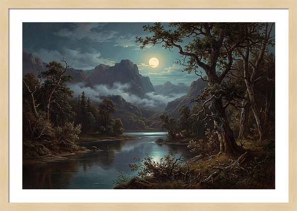 Moonlit Mountain Reflection