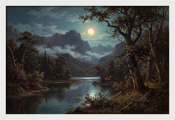 Moonlit Mountain Reflection