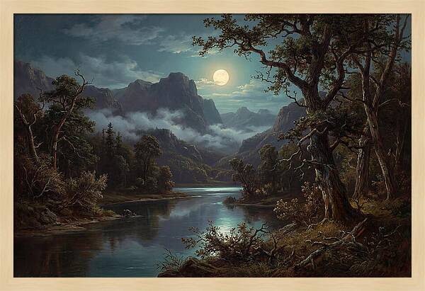 Moonlit Mountain Reflection