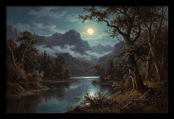 Moonlit Mountain Reflection