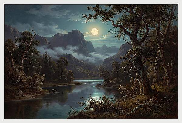 Moonlit Mountain Reflection