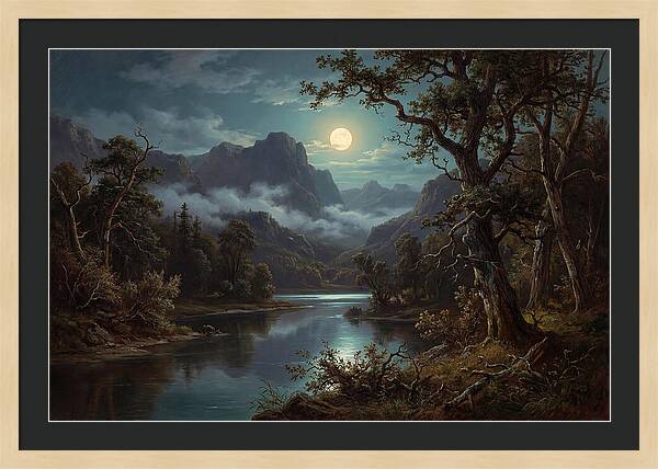 Moonlit Mountain Reflection