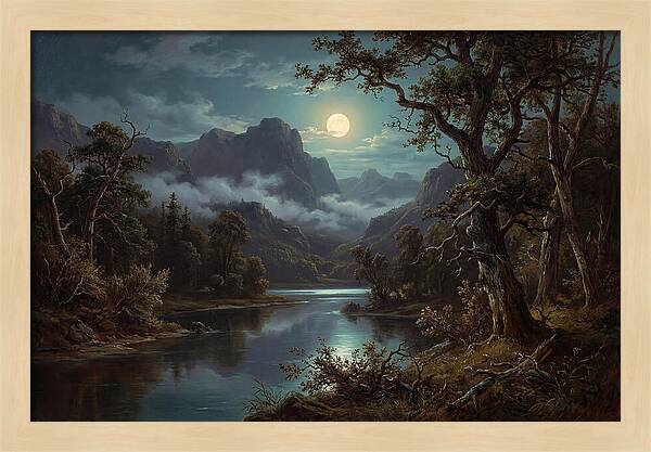 Moonlit Mountain Reflection