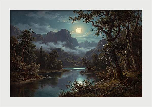 Moonlit Mountain Reflection