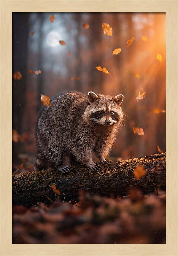 Moonlit Raccoon In Autumn