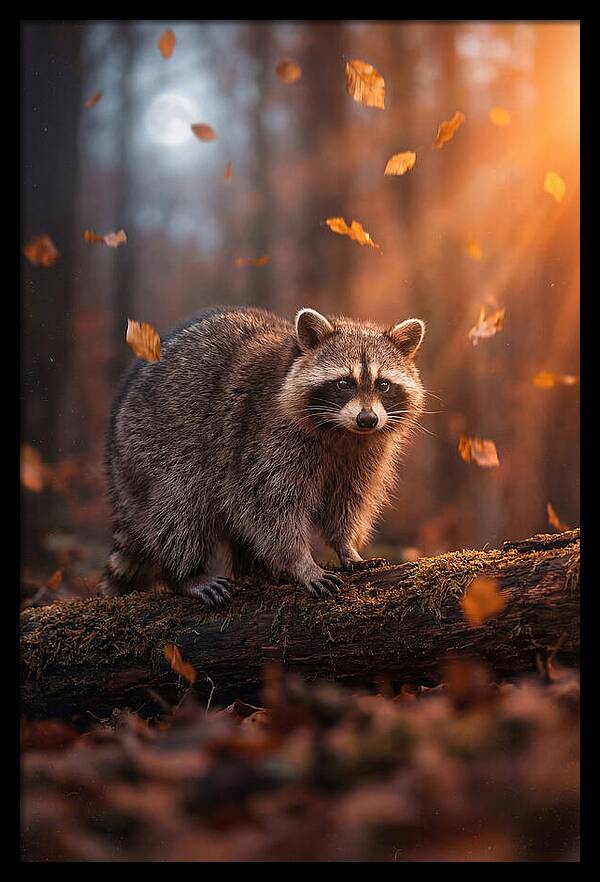Moonlit Raccoon In Autumn